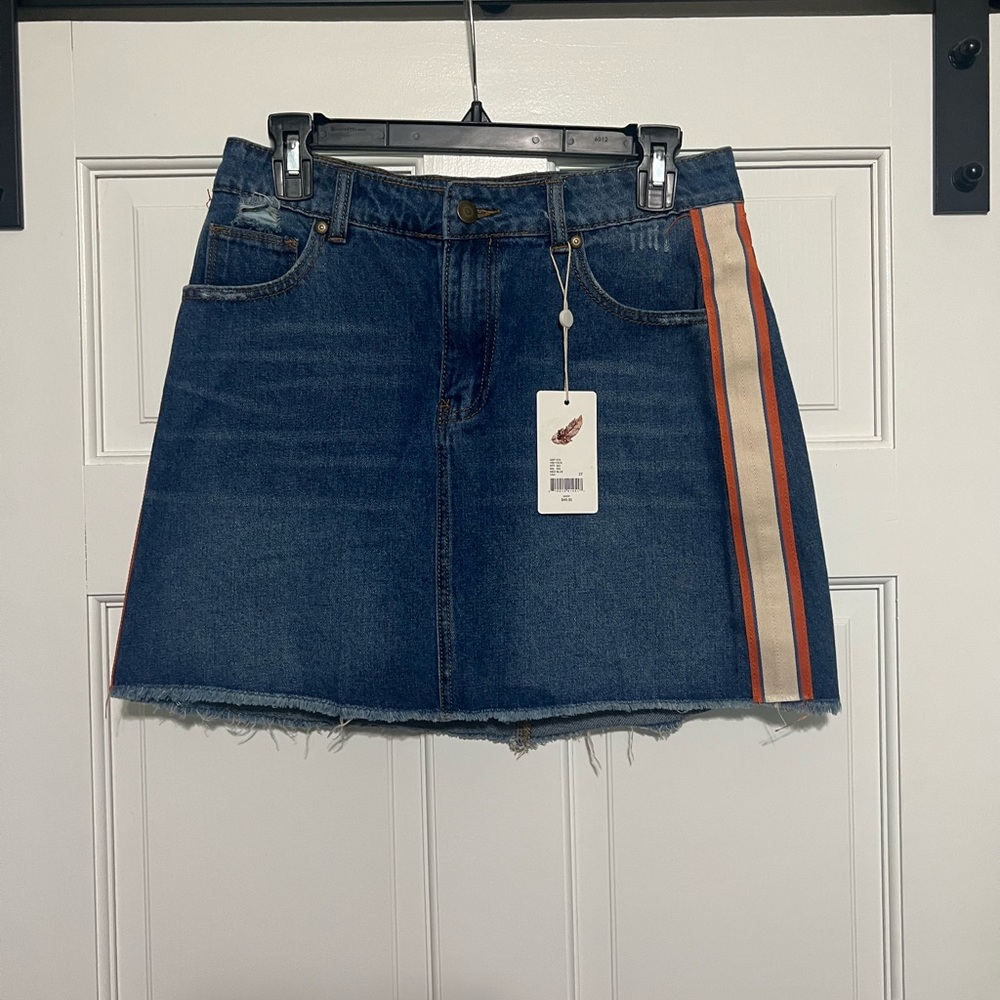 Denim skirt with orange and white sides
